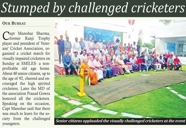 Cricket match for visually impaired cricketers at SMILES on 6th July 2014